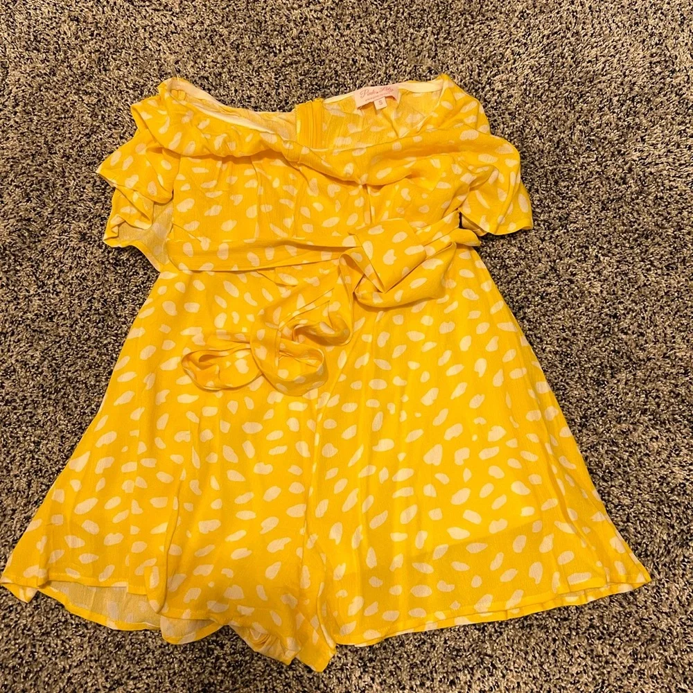 Pink lily yellow floral strapless romper - Picture 2 of 2